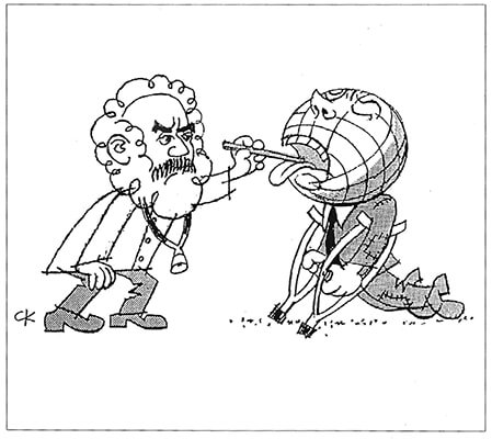 Political Cartoon, Dr. Marx: 'Aha! Transnational parasites!'  by Charles Keller.