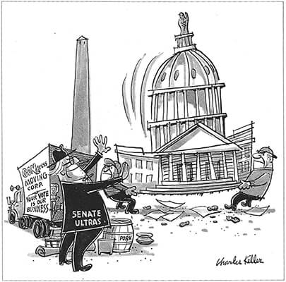 Political Cartoon, Further to the right Boys! by Charles Keller.