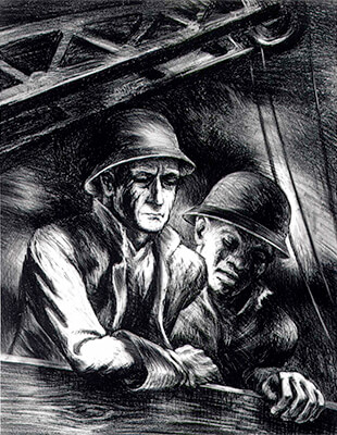 SandHogs, lithograph by Charles Keller.