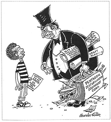 Political Cartoon, We've got a new 'Program for Youth', fella-carry my bag! by Charles Keller.