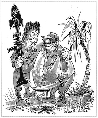 Political Cartoon, We've got to save the world from terrorism. by Charles Keller.